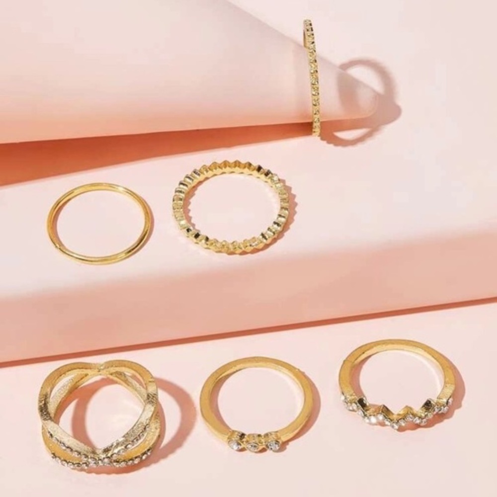 3 or $30 Rhinestone 6pc Boho Midi Ring Set - Picture 2 of 3